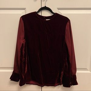Bagutta Cranberry Velvet Top W/ Mesh Sleeves